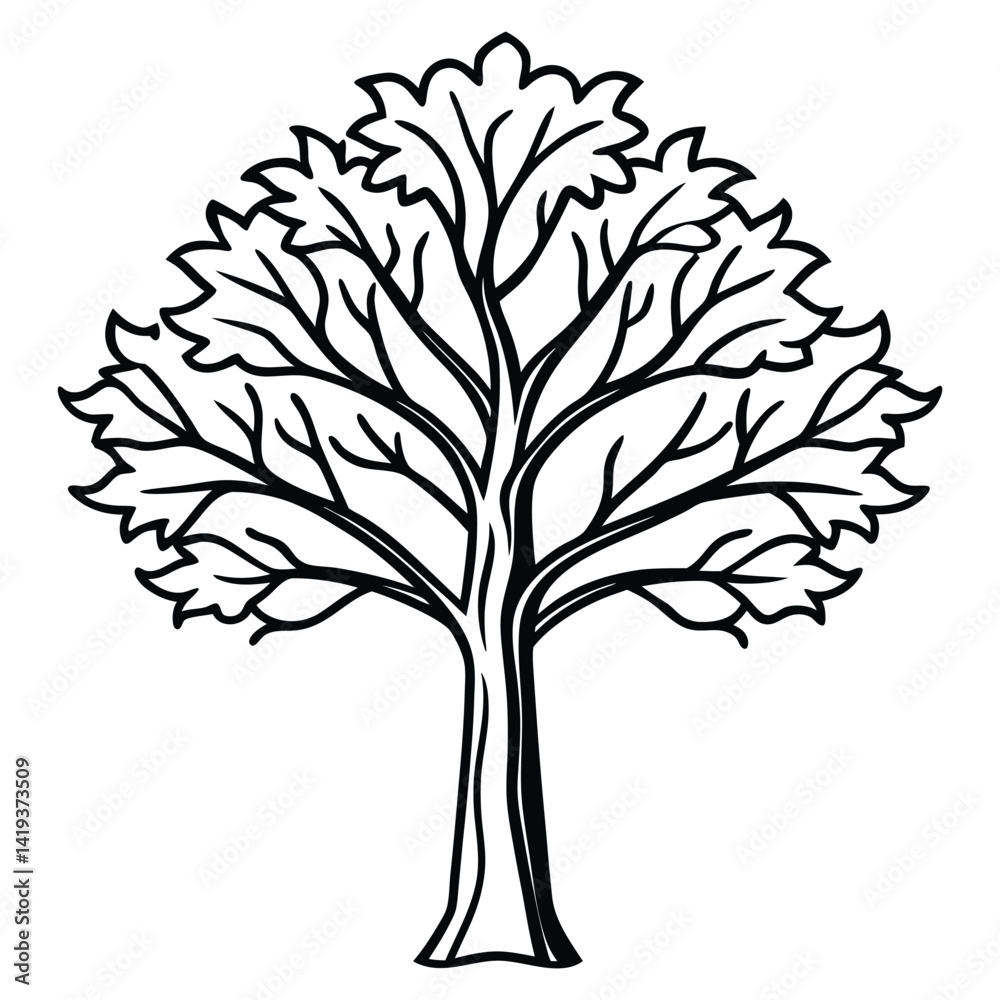 Obraz premium silhouette Minimal style cad tree line drawing on white background