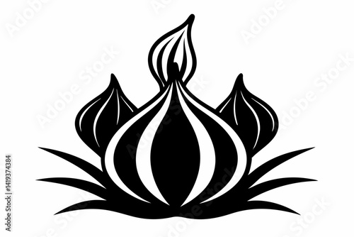 garlic plant silhouette line art vector illustration