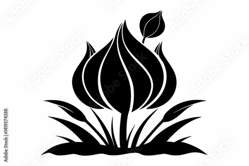 garlic plant silhouette line art vector illustration