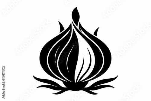 garlic plant silhouette line art vector illustration