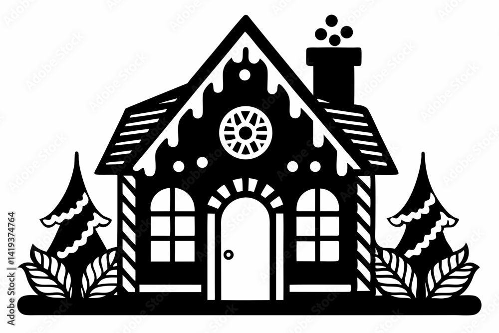 Fototapeta premium gingerbread house silhouette line art vector illustration