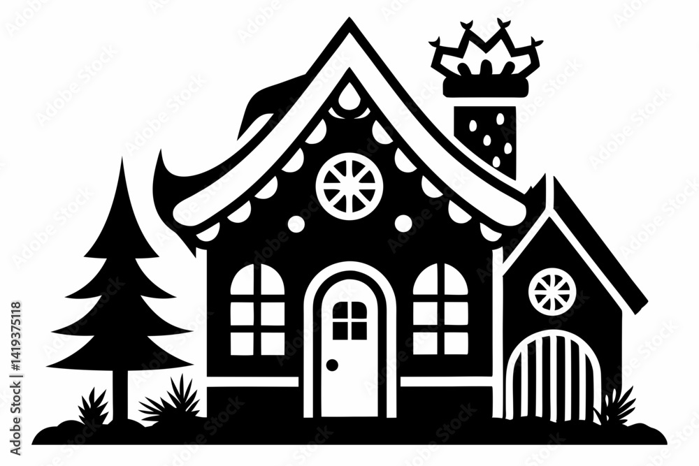 Naklejka premium gingerbread house silhouette line art vector illustration