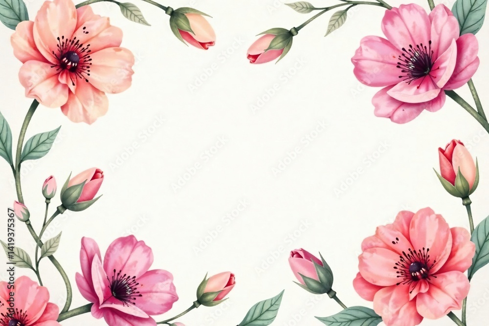 Obraz premium Subtle watercolor floral design, soft pastel colors endlessly repeating , art, white, floral