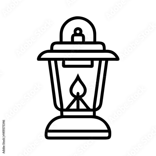 Outline vector drawing of a camping lantern or kerosene lamp for outdoor adventure lighting