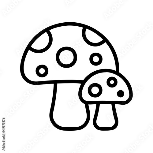 Mushroom vector illustration, edible fungus drawing, mushroom outline, forest fungi icon, toadstool art