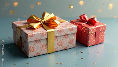 Subtle gold foil gift boxes, geometric pattern,  shine,  surface,  elegant