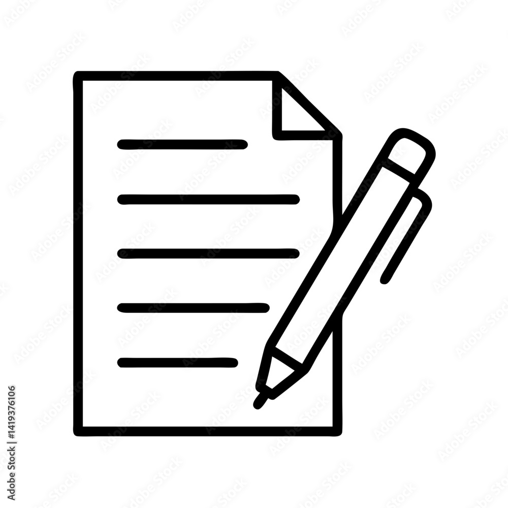 Illustration of a paper document with lines and a pen writing on it for writing notes Illustration of a paper document with lines and a pen writing on it for writing notes