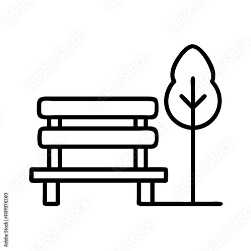 Park bench and tree illustration vector design for outdoor seating and nature scene concept art graphic