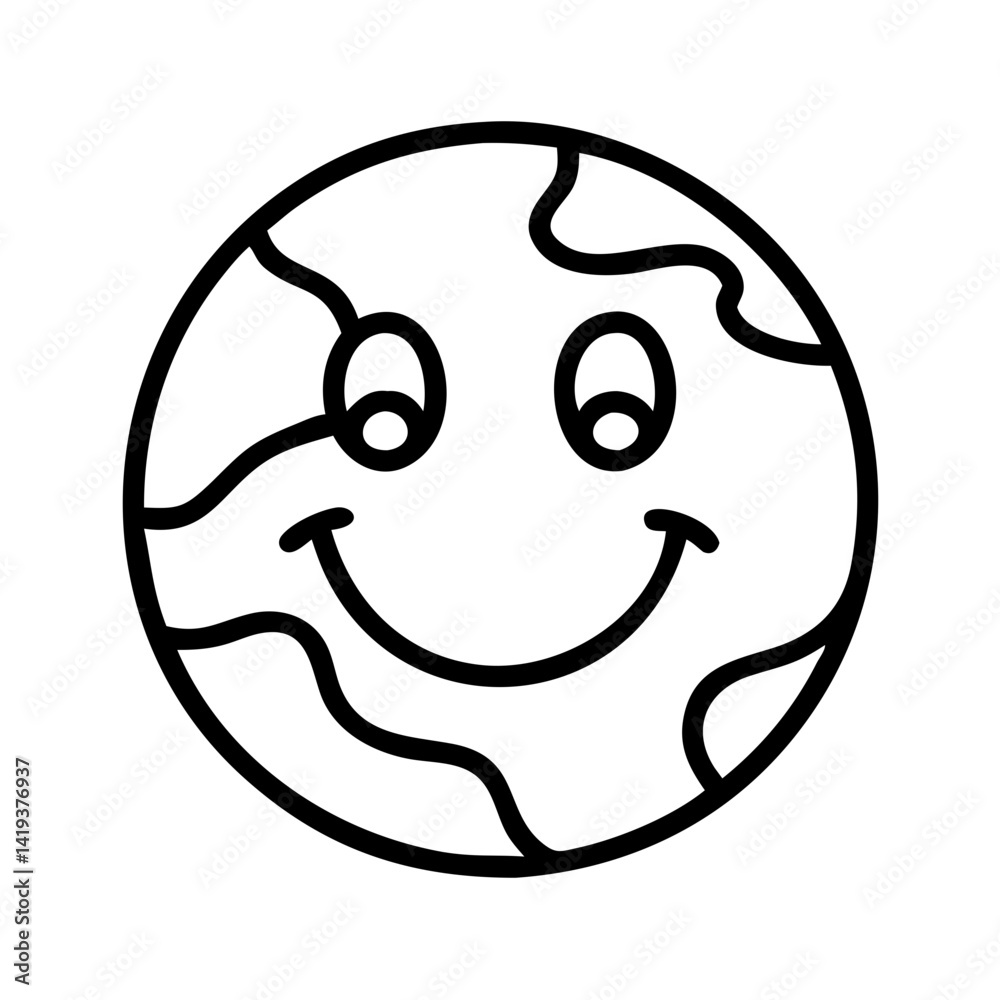 Obraz premium Earth day smiley face drawing vector illustration for kids coloring page and graphic design projects