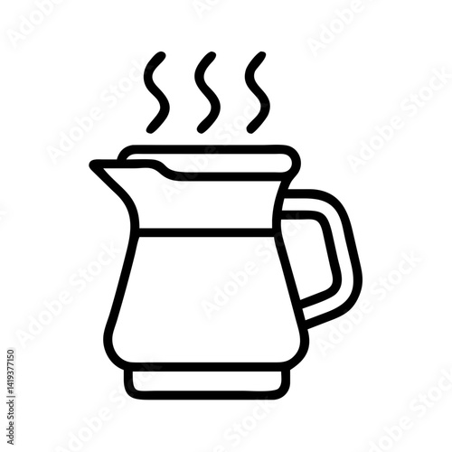 Hot coffee pot vector icon illustration, coffee pot with steam, coffee pot outline drawing