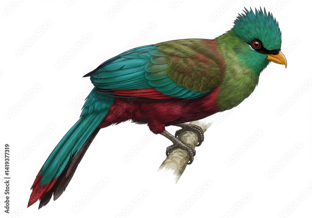 Fototapeta premium Colorful Quetzal Bird Illustration Isolated on White Background