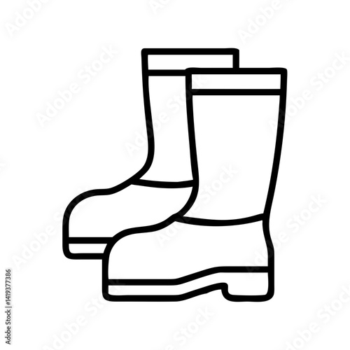 Outline drawing of waterproof rubber boots for gardening and outdoor activities vector image