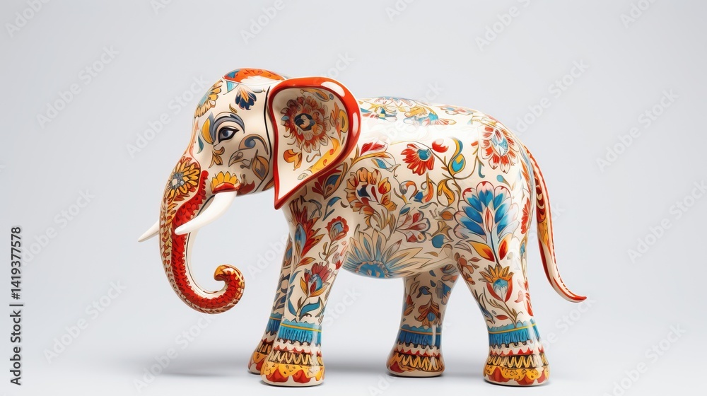 Fototapeta premium Colorful Handcrafted Elephant Figurine with Intricate Floral Design