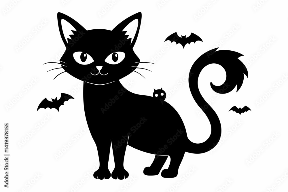 Fototapeta premium halloween black cat silhouette line art vector illustration
