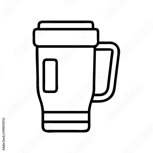 Outline travel mug vector graphic, insulated coffee cup illustration, portable drink container design