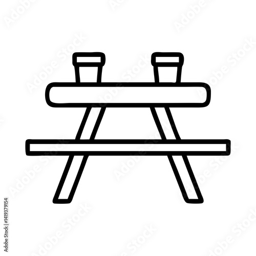 Picnic table outline vector illustration for outdoor dining furniture and backyard design element
