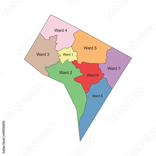 Washington DC Wards Flat Color Per Area