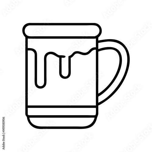 Vector drawing of a beer mug with foam outline style for menu design and illustration icon art