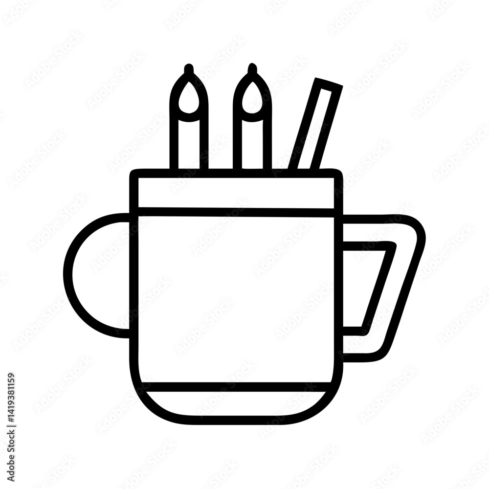 Outline pencil holder vector icon, desk organizer illustration for stationery and art supplies Outline pencil holder vector icon, desk organizer illustration for stationery and art supplies
