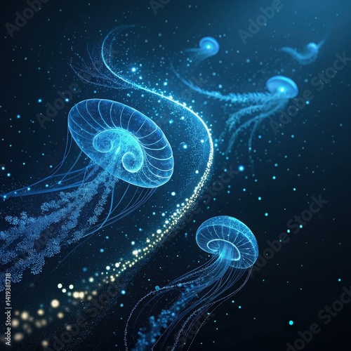Ethereal Jellyfish Dance in a Luminous Underwater Galaxy