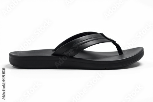 Single black flip-flop isolated on white background, design, object