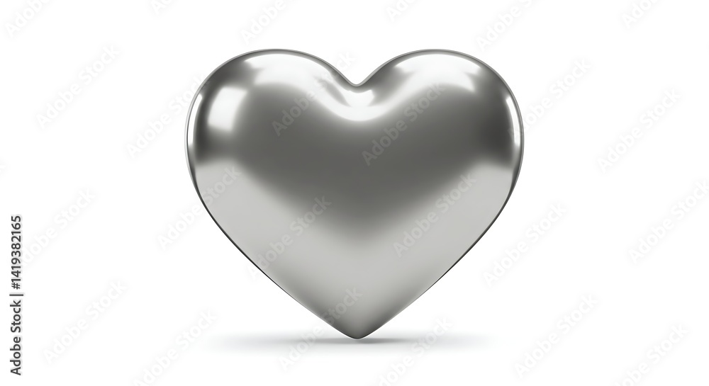 Shiny silver heart symbol isolated on a white background for love, romance, valentine, wedding, and celebration concepts Shiny silver heart symbol isolated on a white background for love, romance, valentine, wedding, and celebration concepts