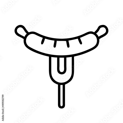 Sausage on fork vector icon illustration, grilled sausage, bbq sausage, food, meat, meal, diet