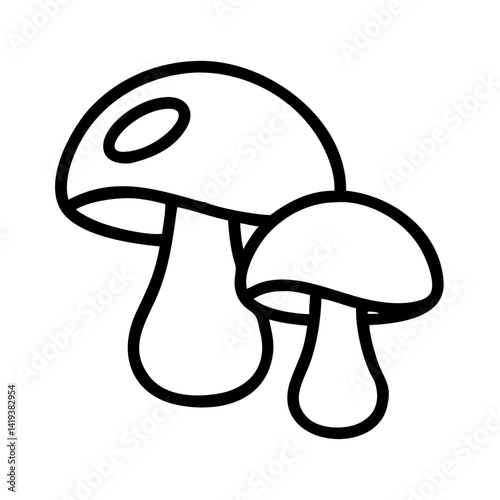Mushroom outline drawing illustration vector, edible fungus, forest mushrooms, cooking ingredient