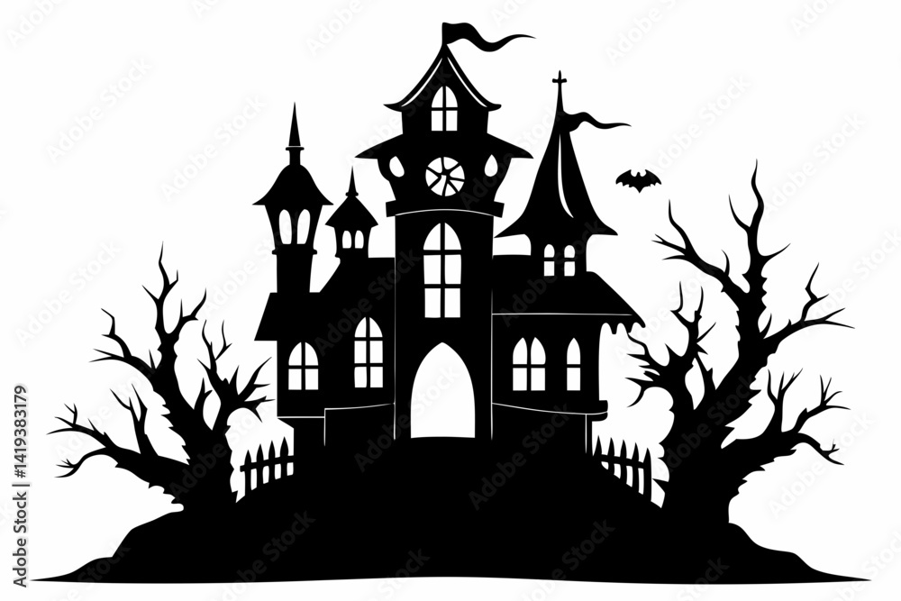 haunted house silhouette line art vector illustration haunted house silhouette line art vector illustration