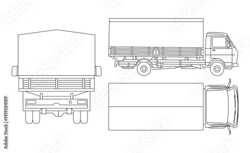 Truck Set Outline Design Side Top Back Views