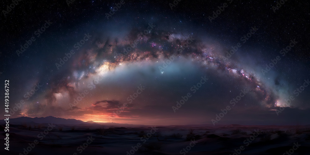 Fototapeta premium Night sky with milky way over dark mountain range