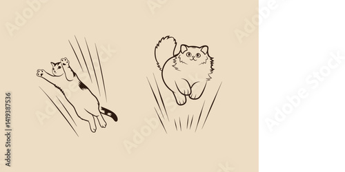 Cartoon cats jumping illustration two kittens in outline style design elements