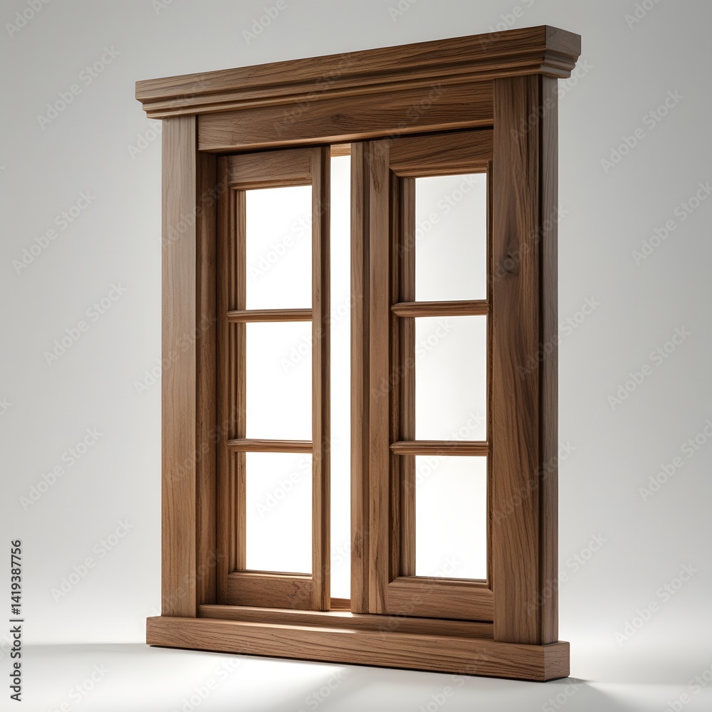 Elegant Wooden Double-Hung Window: Classic Craftsmanship in Warm Light Elegant Wooden Double-Hung Window: Classic Craftsmanship in Warm Light