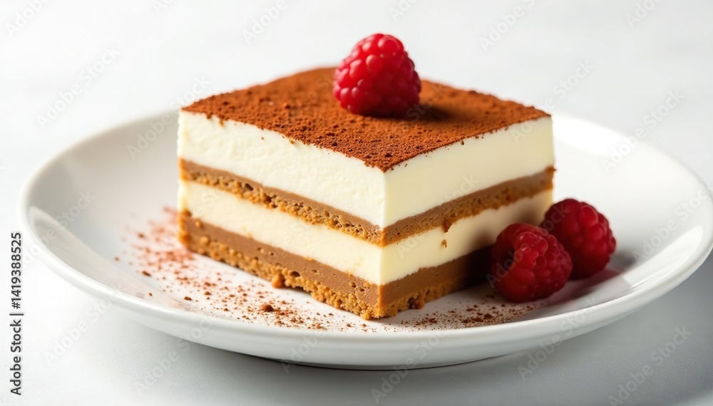 Single serving tiramisu, dusted with cocoa powder, on white background , culinary, creamy Single serving tiramisu, dusted with cocoa powder, on white background , culinary, creamy