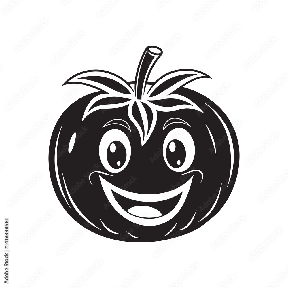 Obraz premium Happy Tomato Character Cartoon Face Vector Illustration with Smile for Kids, Food Designs, and Healthy Eating Concepts