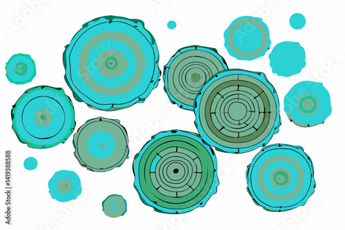 Abstract Tree Rings Art in Turquoise and Green Colors  