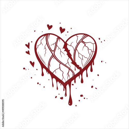 Grunge Style Bleeding Heart Vector with Dripping Blood Effect for Broken Heart Emotions and Dark Love Concepts