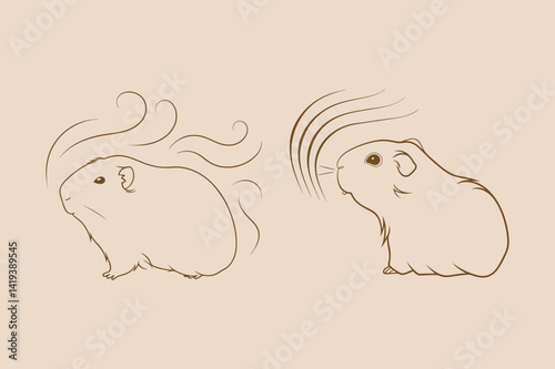Illustration of two guinea pigs communicating conceptually using lines and waves
