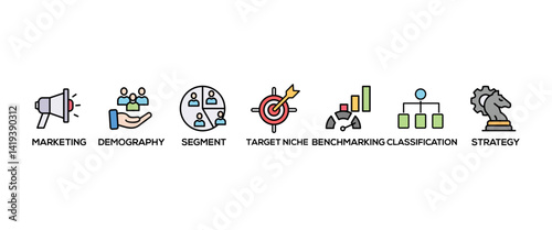 Market segmentation banner web icon vector illustration concept with icon of marketing, demography, segment, target niche, benchmarking, classification, strategy
