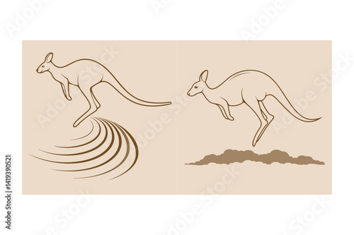 Minimalist kangaroo line art jumping graphic illustration with australian fauna