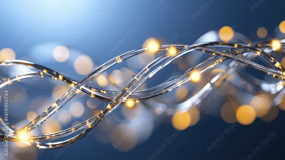Obraz premium shimmering strand of lights intertwines gracefully, creating mesmerizing visual effect with soft blue background