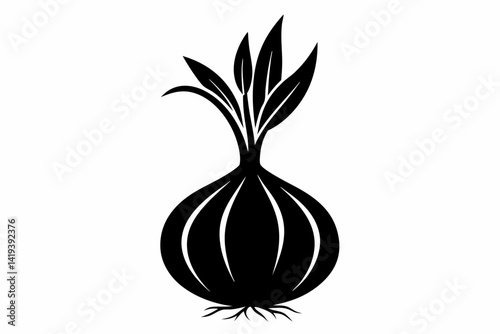 onion plant silhouette line art vector illustration