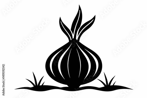 onion plant silhouette line art vector illustration