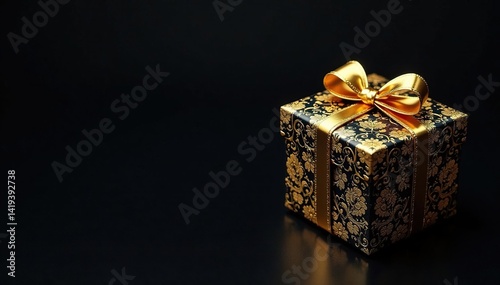 Ornate golden gift box pattern on dark background, pattern design, rich, seamless