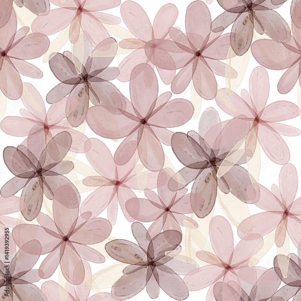 watercolor hand drawn seamless pattern with cute overlapping flowers watercolor hand drawn seamless pattern with cute overlapping flowers