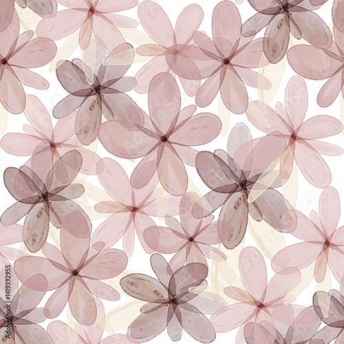 Fototapeta Naklejka Na Ścianę i Meble -  watercolor hand drawn seamless pattern with cute overlapping flowers