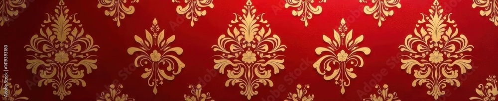 Intricate floral pattern on red damask background featuring gold gilded details and subtle sheen , gold gilded, floral pattern, luxurious texture Intricate floral pattern on red damask background featuring gold gilded details and subtle sheen , gold gilded, floral pattern, luxurious texture