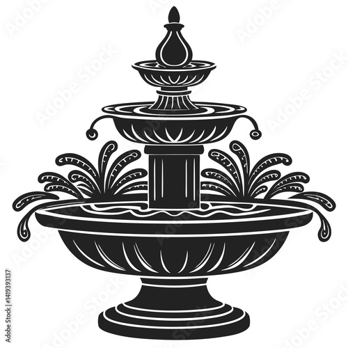 Water fountain vector silhouette illustration on white background
