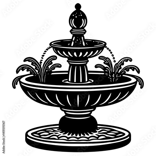 Water fountain vector silhouette illustration on white background