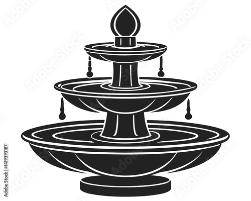 Water fountain vector silhouette illustration on white background